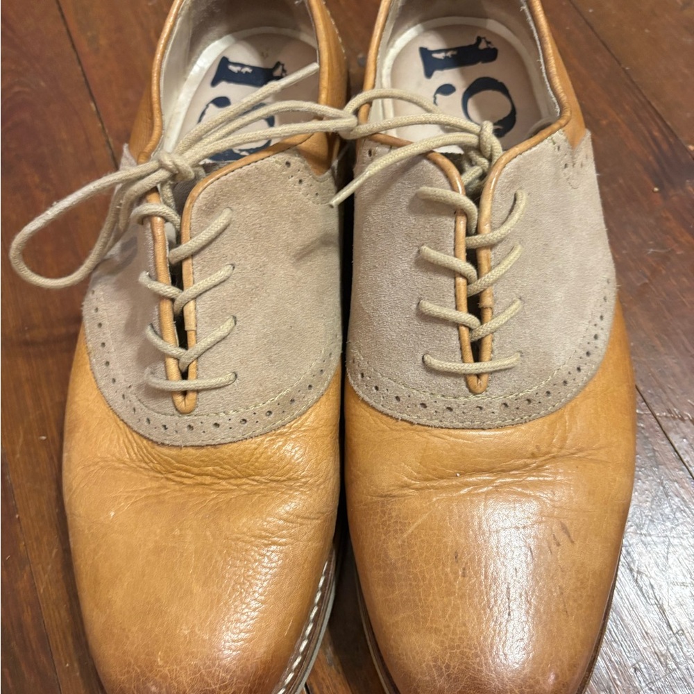 1901 Two-Tone Tan Leather and Taupe Suede Lace-Up Oxfords